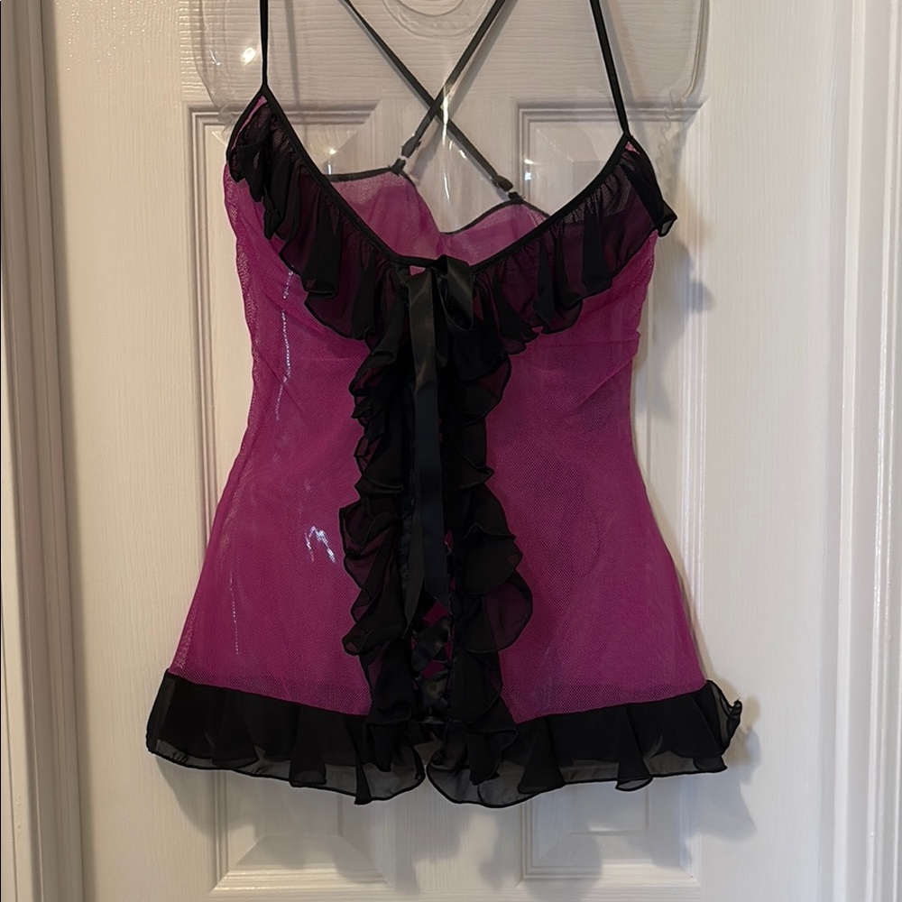 Pink and Black Ruffle Lingerie Top & Panties